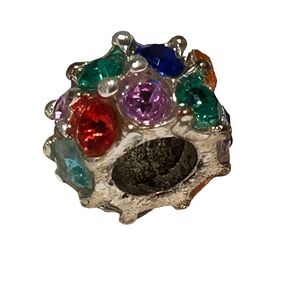Multicolor Stone Silvertone Charm Bead for Bracelet, Necklace Pretty Colorful